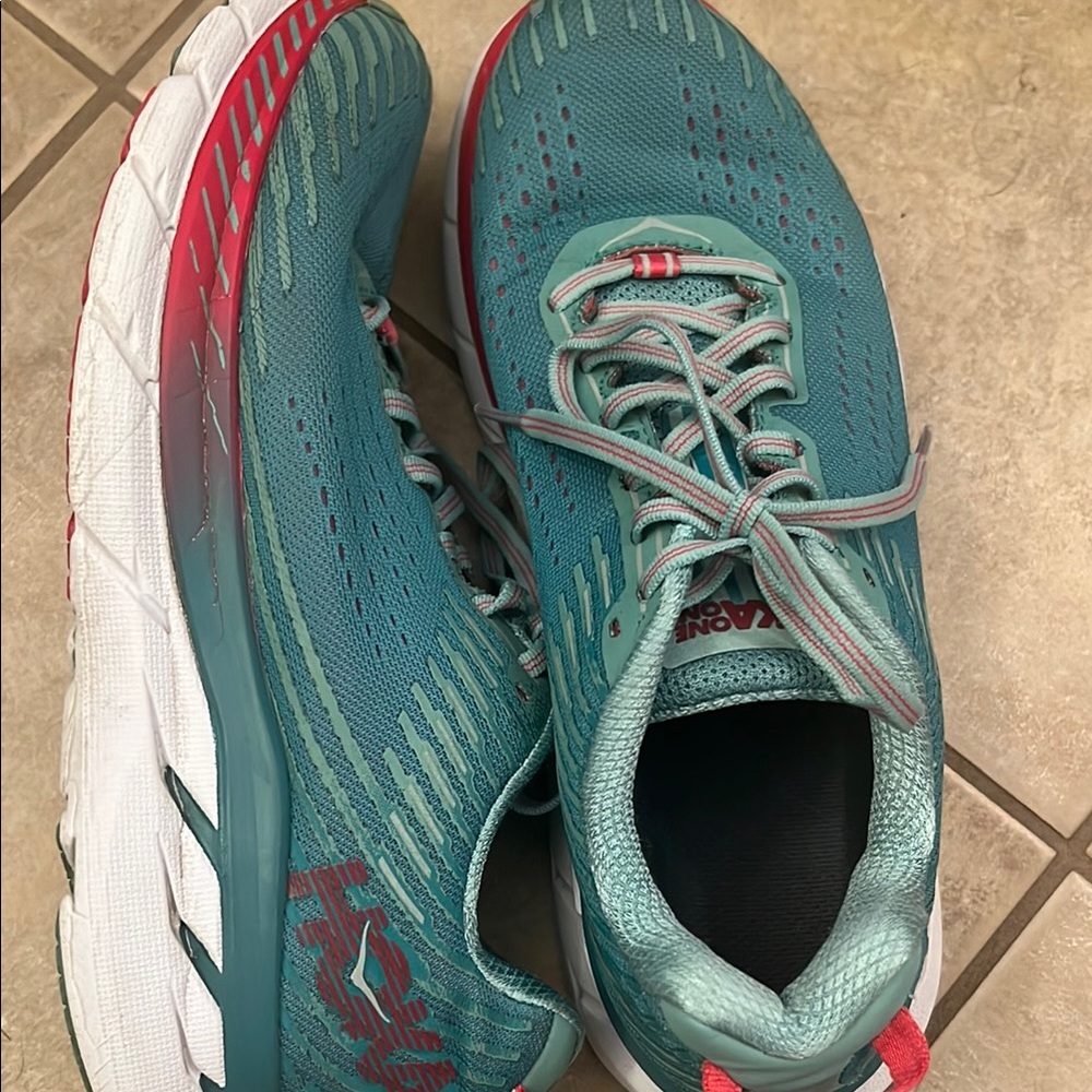 Hoka Women's Teal and Red Sneakers